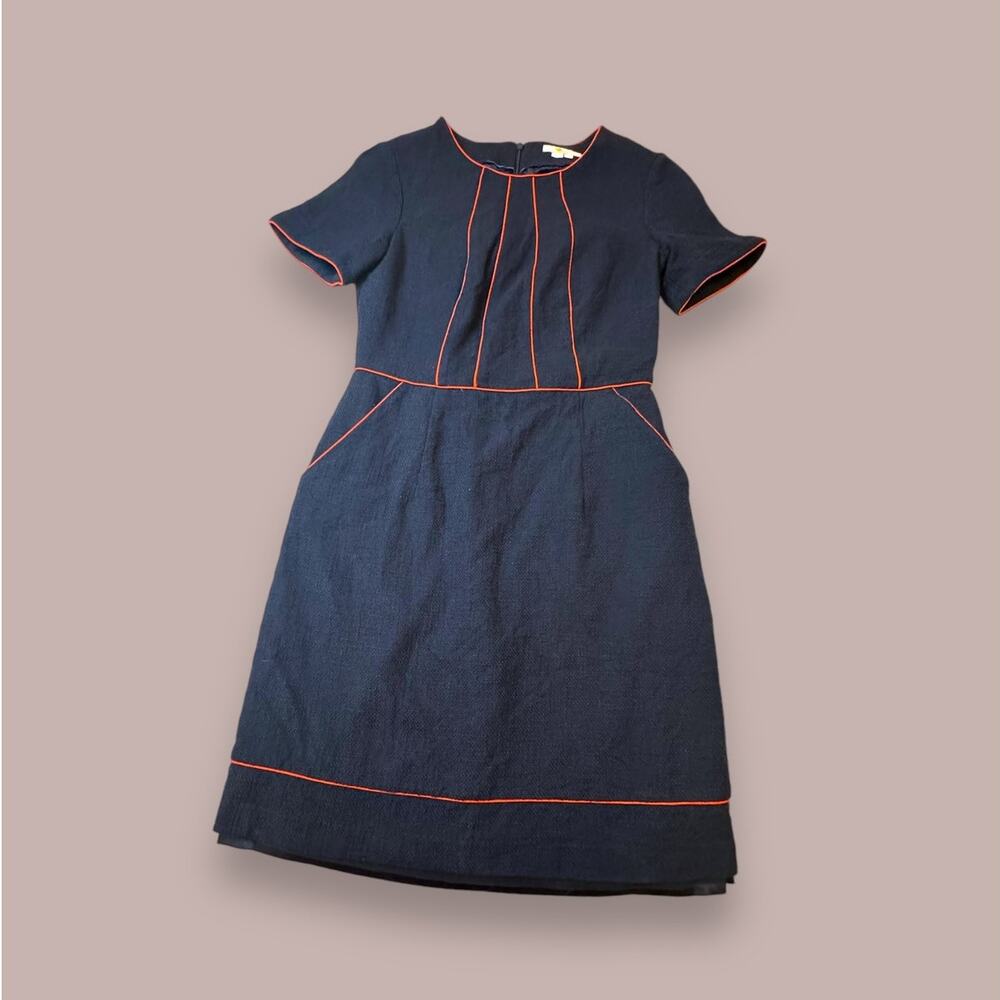 Boden Navy Blue Knit Mini Professional Dress Pockets Orange Trim Size 10R